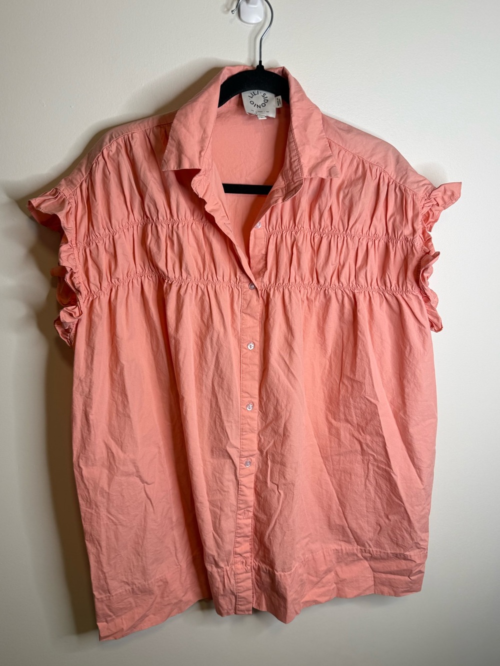 Lili sidonio Coral Ruffled Short-Sleeve Button-Up Blouse size large top